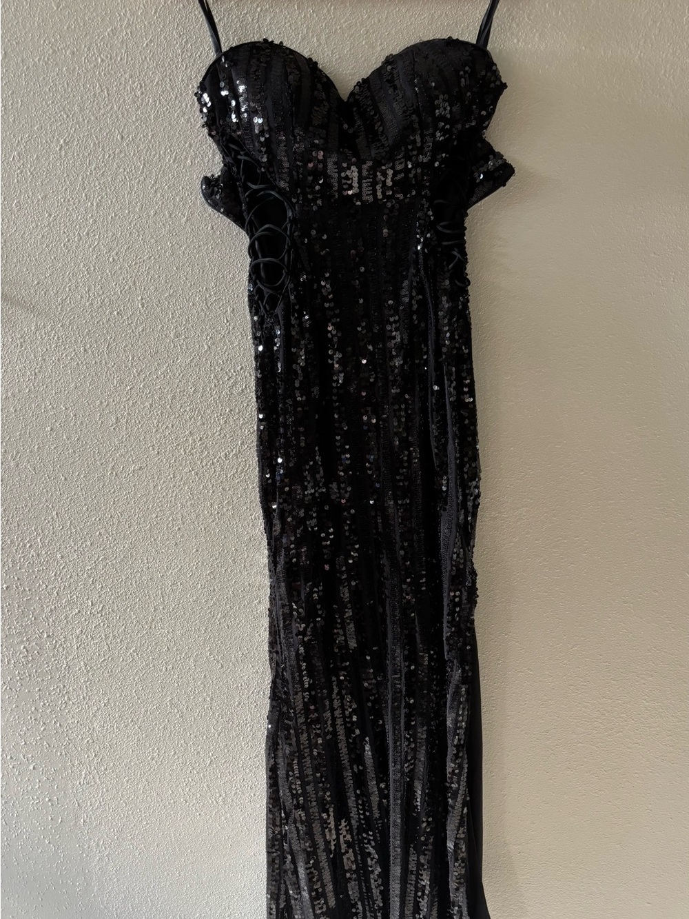 Black Sequin Strapless Bustier Gown